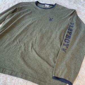 Vintage 90s Playboy Bunny Ringer Long Sleeve Shirt USA Green Large